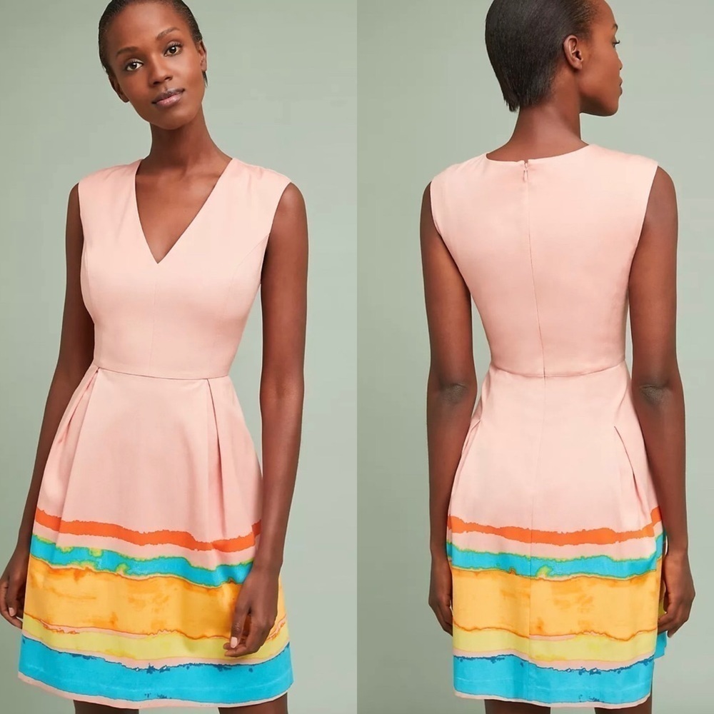 Anthropologie Tracy Reese  Dress Painterly Pleated Watercolor Mini Dress